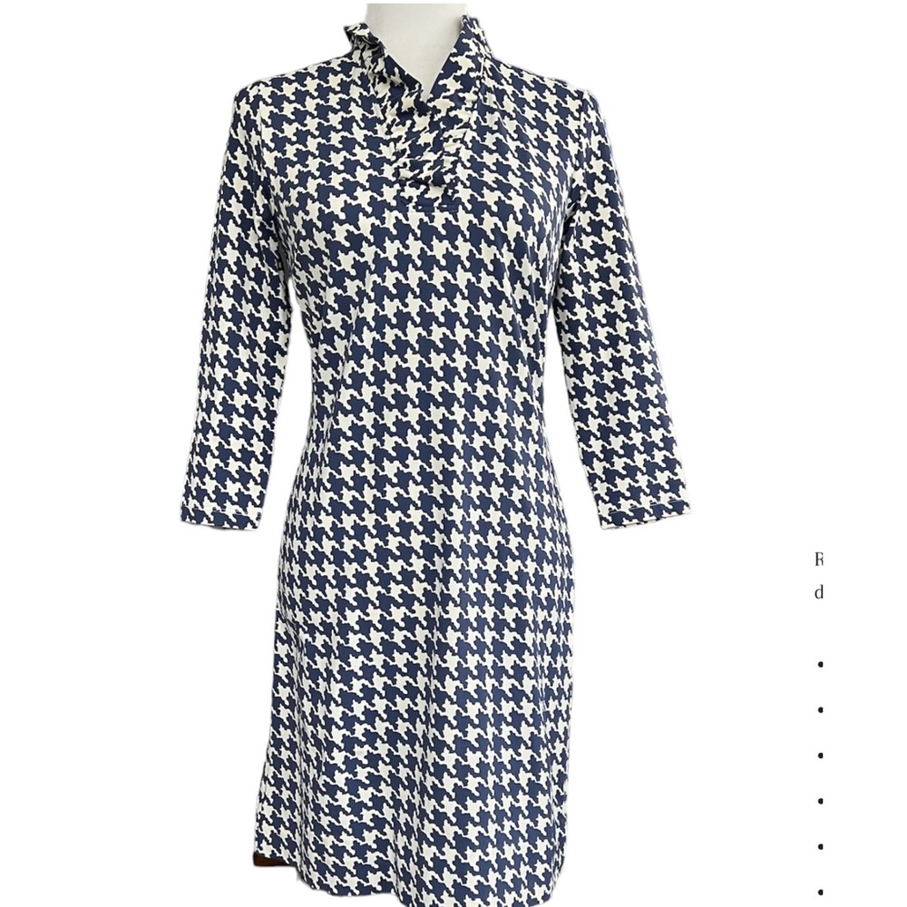 J McLaughlin Blue/Cream Houndstooth Durham Dress   Size L